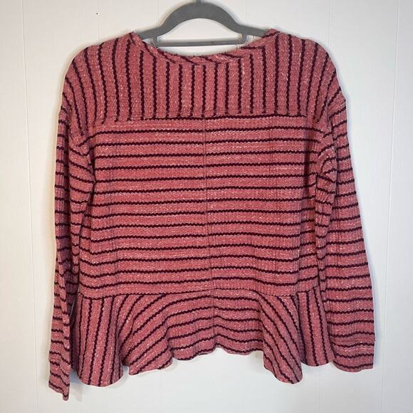 We The Free Pink & Maroon Striped Peplum Top Size Small - Picture 2 of 8